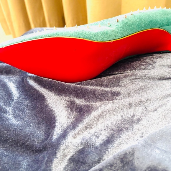 Red Bottom Suede Turquoise Spike Stilettos - Picture 6 of 15